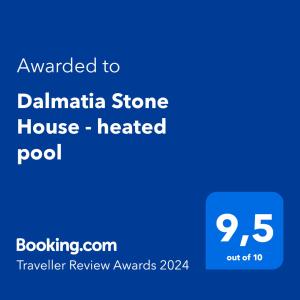 תעודה, פרס, שלט או מסמך אחר המוצג ב-Dalmatia Stone House - heated pool