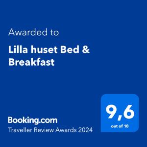 a screenshot of a cell phone with the text awarded to lilla hottest bed at Lilla huset Bed & Breakfast - gästhus 1-3 personer och egen parkering in Örebro