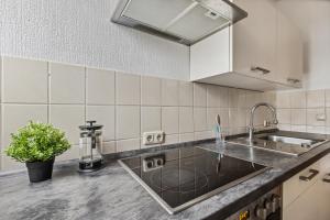 a kitchen with a sink and a counter top at YourFavoriteBed - Moderne Monteurwohnungen in Zwickau in Zwickau