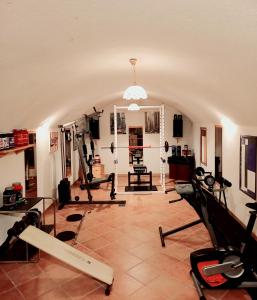 a gym with several treadmills and machines in a room at Casa Diletta Luxury in Cavedine