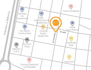 a map of the west centennial centre rebuild at EÓN 9 - Moderno, vista volcán, aire acondicionado in Guatemala +17 photos