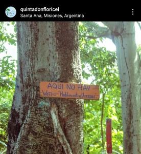 a sign on the side of a tree at Cabaña Don floricel in Santa Ana