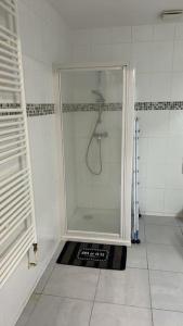 La salle de bains est pourvue d'une douche avec un lavabo. dans l'établissement Studio 27m2, à Sainte-Savine