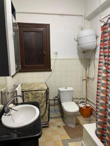 La salle de bains est pourvue de toilettes et d'un lavabo. dans l'établissement Wonderful Apartment Place in Dokki, au Caire