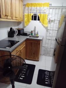a small kitchen with a sink and a refrigerator at Chic Vybz Deluxe in Four Mile