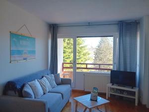 un soggiorno con divano e una grande finestra di Appartement Hendaye, 2 pièces, 4 personnes - FR-1-239-1019 a Hendaye