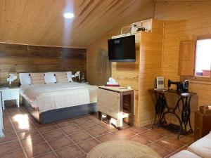 1 dormitorio con 1 cama y TV de pantalla plana en Cal General en San Vicente de Castellet