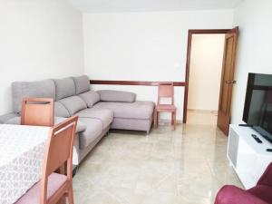 sala de estar con sofá y TV en Acogedor y competo apartamento. en Villajoyosa