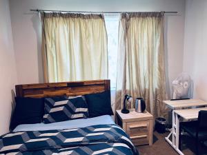 奥克兰Comfy Stay in Room with Security & Privacy - Room 102的一间卧室，配有一张床、一张书桌和一扇窗户