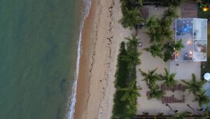 an overhead view of a beach with palm trees and the ocean at Pousada Villa Tainá Bahia in Arraial d'Ajuda