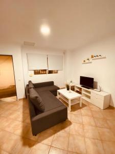 ein Wohnzimmer mit einem Sofa und einem TV in der Unterkunft Vivienda 2 dormitorios Churriana-Aeropuerto in Málaga