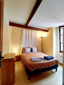 1 dormitorio con 1 cama grande en una habitación en T2 Appartement cosy centre historique, en Bourges