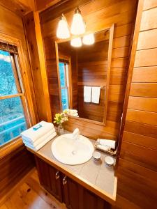 uma casa de banho com um lavatório e um espelho em Patagonia Home em Shimoda