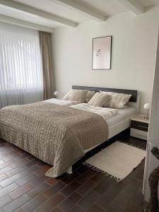 ein Schlafzimmer mit einem großen Bett und einem Fenster in der Unterkunft Ferienappartement Hennen in Konz
