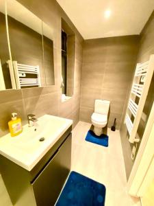 a bathroom with a sink and a toilet in it at One Bedroom Apartment in Ealing Broadway London in Ealing