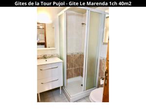 un bagno con doccia, WC e lavandino di Les Gîtes de la Tour Pujol ad Argelès-sur-Mer Altre 78 foto