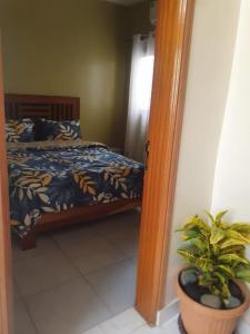 um quarto com uma cama e um vaso de plantas em Residence Hadja 03 em Dakar