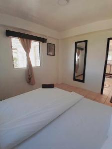 a bedroom with a large bed and two windows at Nomads Nest Fiji in Suva