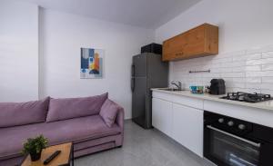 ベエルシェバにあるCentral and modern - MORE apartmentsのリビングルーム(紫色のソファ付)