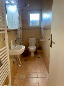 a bathroom with a toilet and a sink at Nefele - Athens Airport Home in Artemida
