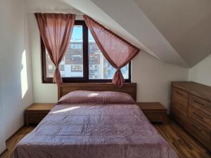 une chambre avec un lit et une fenêtre dans l'établissement KS Rooftop 180°, à Bansko