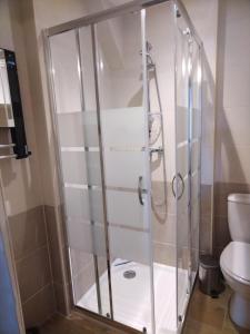 a shower stall in a bathroom with a toilet at Studio moderne 2 personnes in Villeneuve-sur-Yonne