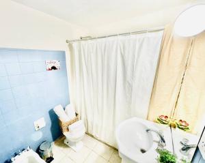 ein Bad mit einer Dusche, einem WC und einem Waschbecken in der Unterkunft Amplio Depto excelente ubicación in Mendoza