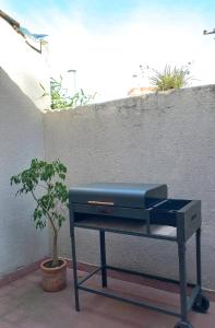 a grill sitting on a table next to a plant at Alma de playa in Mar del Plata