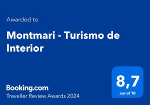 Certifikát, hodnocení, plakát nebo jiný dokument vystavený v ubytování Montmari - Turismo de Interior