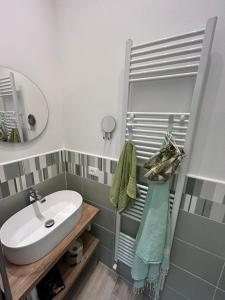 een badkamer met een wastafel en een spiegel bij Dimora Gatto in Trieste