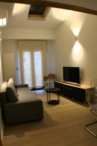a living room with a couch and a flat screen tv at APARTAMENTOS PICOS DE EUROPA in Santander
