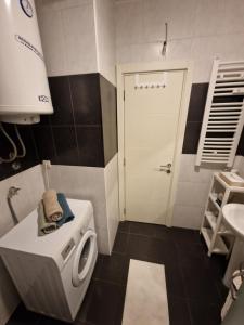 a bathroom with a white toilet and a sink at ANAMARIE Apartment, free parking, Belgrade, Center, SRB in Vračar (historical)