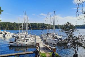 een groep boten aangemeerd op een dok aan een meer bij Exklusive villa on the coast close to Stockholm in Åkersberga