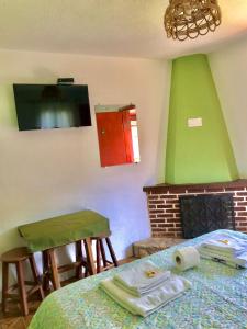 una camera con letto e parete verde di Pousada Pinho Verde a Monte Verde
