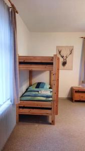 ein Schlafzimmer mit einem Etagenbett in einem Zimmer in der Unterkunft Gemütliche Ferienwohnung mit Waldblick in Walsrode