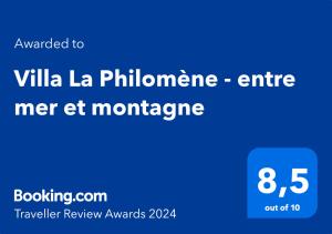 Certifikát, hodnocení, plakát nebo jiný dokument vystavený v ubytování Villa La Philomène - entre mer et montagne