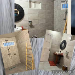 - un modèle de salle de bains avec lavabo et douche dans l'établissement les pieds dans l'eau 4 personnes, à Cilaos