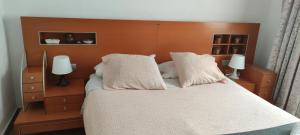 a bedroom with a bed with a wooden headboard at Apartamento centro de Malaga in Málaga