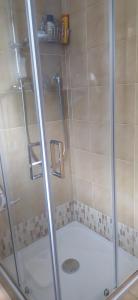 eine Dusche mit Glastür im Bad in der Unterkunft Appartamento Pepe in Castello di Fiemme