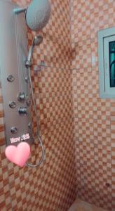 een douche met een hart in de hoek van een badkamer bij RESIDENCE LUXUEUSE BANGANGTE in Bangangté