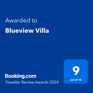 Certificat, premi, rètol o un altre document de Blueview Villa