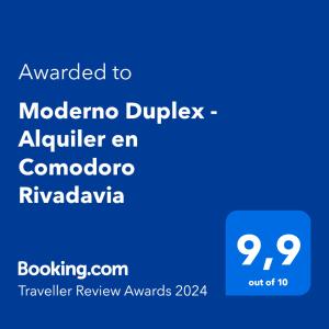 Сертификат, награда, вывеска или другой документ, выставленный в Moderno Duplex - Alquiler en Comodoro Rivadavia