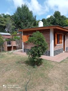ein kleines Backsteinhaus mit einem Baum im Hof in der Unterkunft Complejo Valhalla 4 a 300 mts de la PLAYA in Mar Azul