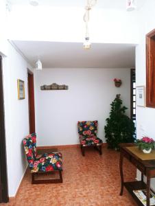 a living room with two chairs and a christmas tree at LA CASA DE PÁ in Vega de San Mateo
