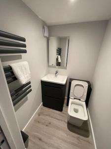mała łazienka z umywalką i toaletą w obiekcie Dog friendly, Roof top hot tub, Panoramic views. w mieście Torquay