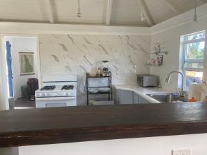 a kitchen with a stove and a sink at Estate Lowry Hill in Christiansted