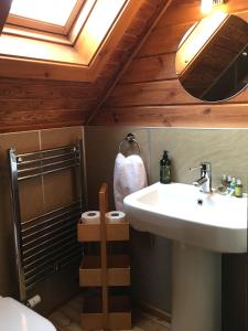 a bathroom with a sink and a shower at Horsey Reach Lodge in Stanley