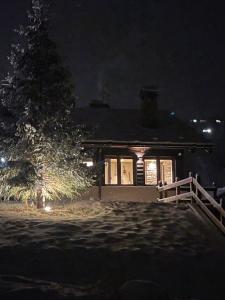 a house with a christmas tree in front of it at Ca' De Sass in Pila