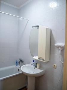 a bathroom with a sink and a mirror and a tub at Guest house Kiev forest in Kyiv