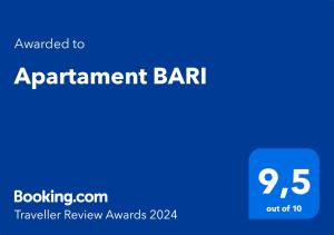 Sertifikatas, apdovanojimas, ženklas ar kitas apgyvendinimo įstaigoje Apartament BARI matomas dokumentas